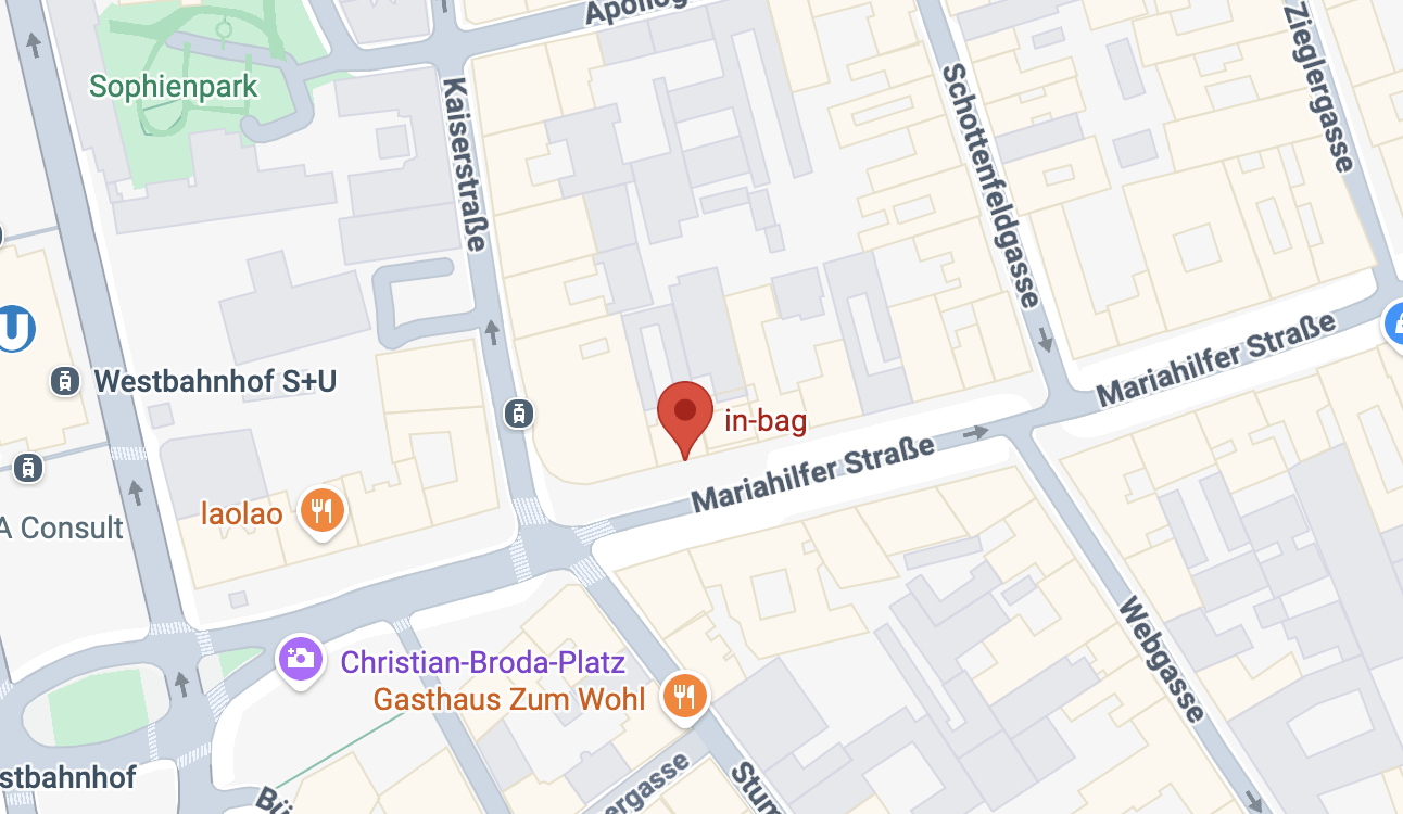 Karte mit Standort von in-bag, Mariahilfer Straße 118, 1070 Wien